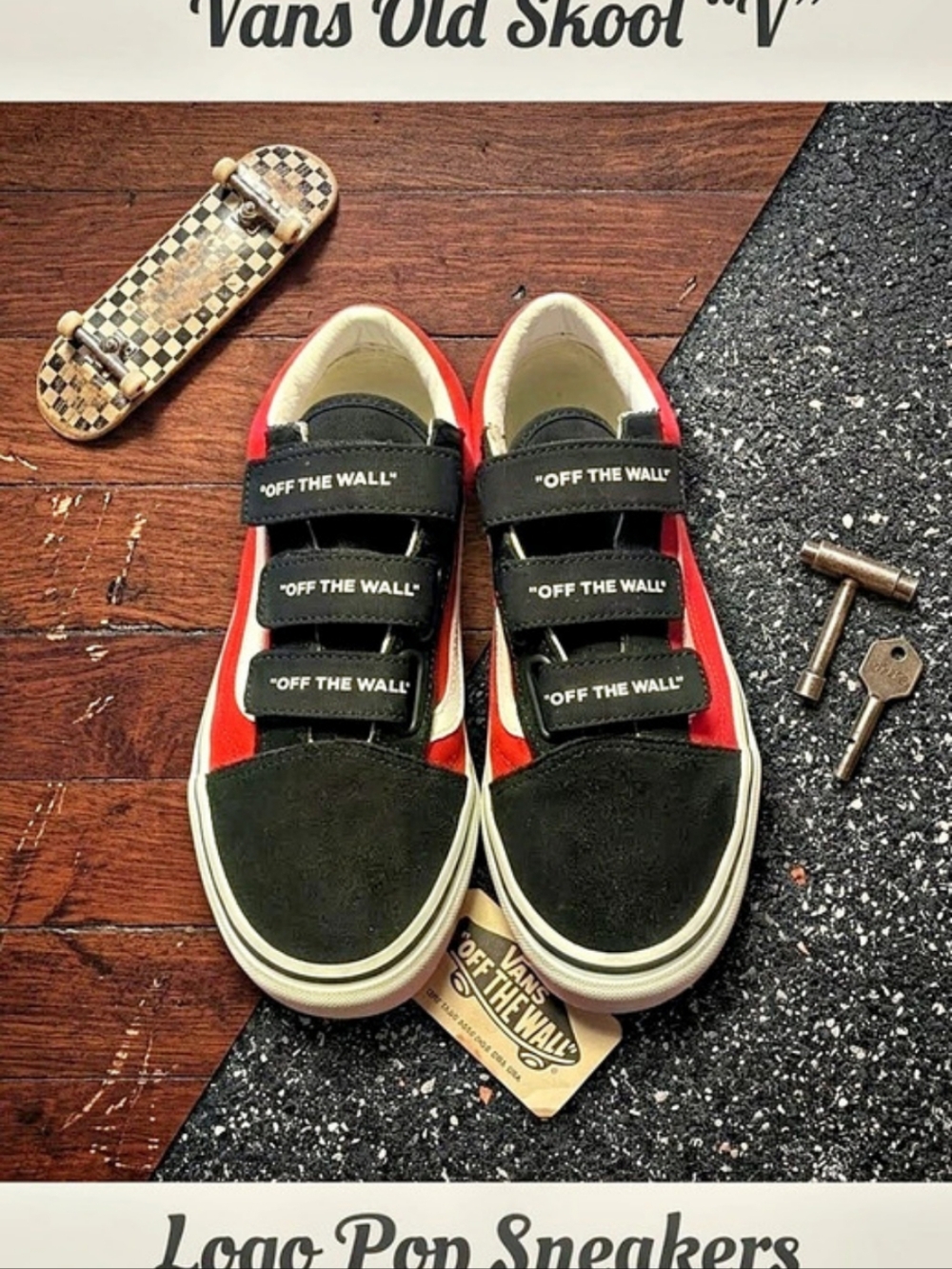 Vans Old Skool "V" Checkered Logo Sneakers Black & Red Women's US 7.0
#Vans